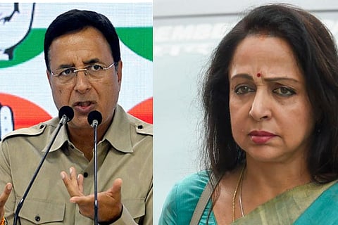 Congress MP Randeep Surjewala (L) BJP Mathura MP Hema Malini(R)