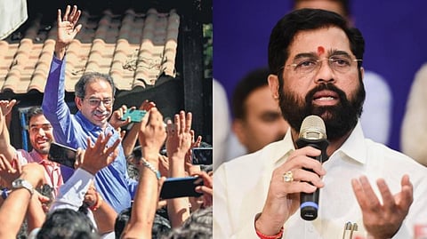 Shiv Sena (UBT)leader Uddhav Thackeray (R), Maharashtra CM and Shiv Sena leader Eknath Shinde.
