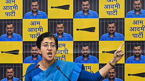 Delhi Minister and AAP leader Atishi Singh addresses a press conference, at the party office in New Delhi, Friday.