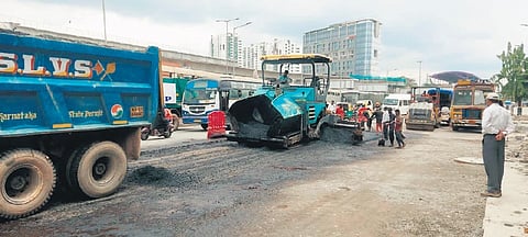 Road widening work by BMRCL near KR Puram railway station has come to a halt