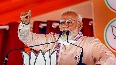 Prime Minister Narendra Modi addresses a public meeting for Lok Sabha election in Uttar pradesh.