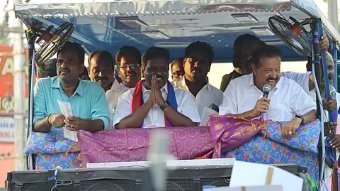 VCK candidate D Ravikumar campaigning in Villupuram