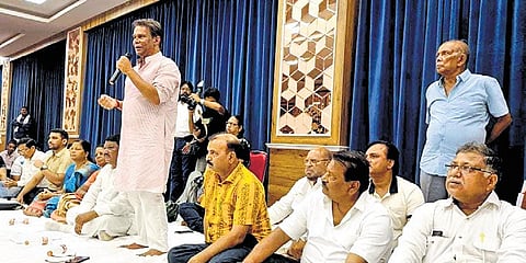 Dilip Ray addressing the BJP election meeting at Rourkela on Friday
