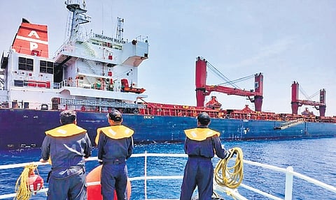 Indian Coast Guard ship C-440 brings rescued fishermen to Chennai on Thursday | Express