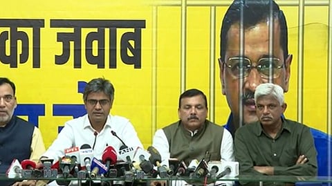 Senior AAP leaders address a press conference in New Delhi.