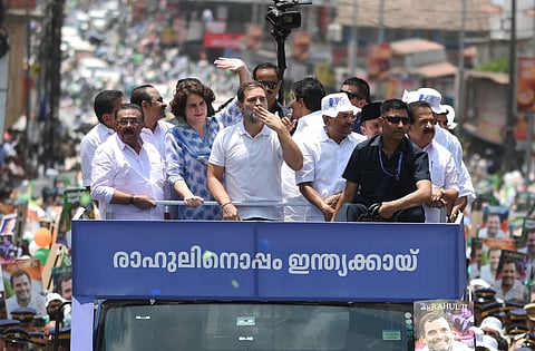 Congress candidate Rahul Gandhi during a road show in Wayanad prior to submitting his nomination.