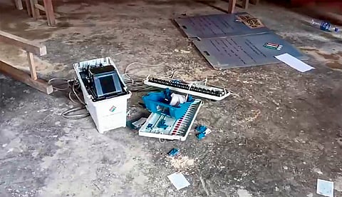 Image of a broken EVM at a polling booth used for representational purposes only