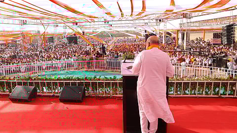 Union Minister and BJP leader Amit Shah addresses an election rally for Lok Sabha polls.