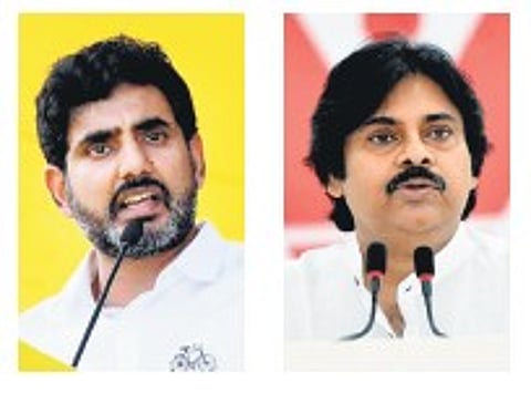 TDP general secretary Nara Lokesh and Jana Sena Party president Pawan Kalyan