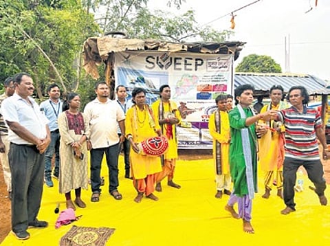 A troupe performing at a voters’ awareness programme