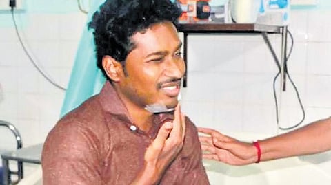 Dr Naveen Kumar receiving treatment following attack in Puducherry