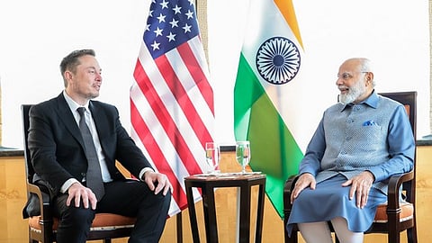 Tesla CEO Elon Musk with Prime Minister Narendra Modi