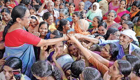 LDF candidate K K Shailaja during her campaign in Perambra.