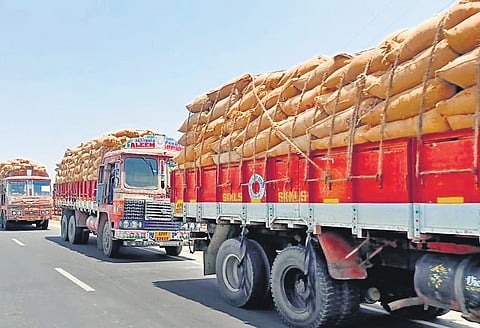 Lorries with rice