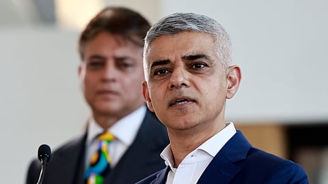 Re-elected Mayor of London, Labour's Sadiq Khan speaks during the declaration for London's Mayor, at City Hall in London on May 4, 2024.