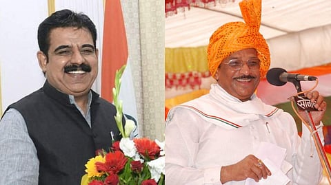 BJP's Indore sitting MP Shankar Lalwani (R), Former Union minister and Congress' Lok Sabha candidate from Ratlam in Madhya Pradesh, Kantilal Bhuria (L)