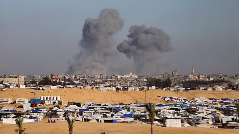 Smoke rises following an Israeli airstrike east of Rafah, Gaza Strip, Monday, May 6, 2024.