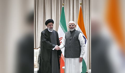 In this Friday, Sept. 16, 2022 file photo, Prime Minister Narendra Modi and President of Iran Ebrahim Raisi during a meeting on the sidelines of SCO Summit, in Samarkand, Uzbekistan.