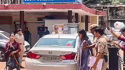 **EDS: SCREENSHOT AAP Rajya Sabha MP Swati Maliwal reaches Delhi's Tis Hazari Court to record her statement on the assault by Delhi Chief Minister Arvind Kejriwal's PA Bibhav Kumar, in New Delhi, Friday, May 17, 2024.