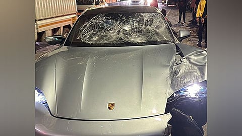 Image of the Porsche Taycan which crashed into a two-wheeler killing two techies in Pune on May 19.