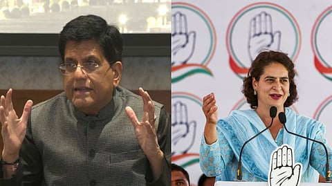 Union Minister Piyush Goyal (R), Congress leader Priyanka Gandhi Vadra (L).