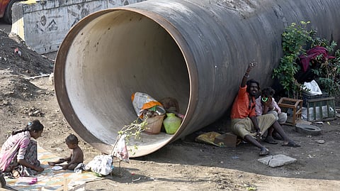 A Narikuravar family in the city stays inside huge pipes near Koyambedu.