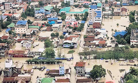 A flood-hit area in Imphal in the aftermath of cyclone Remal.
