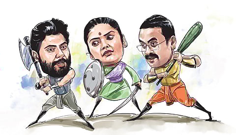 From left, Srijan Bhattacharyya,
Saayoni Ghosh and Dr Anirban Ganguly.