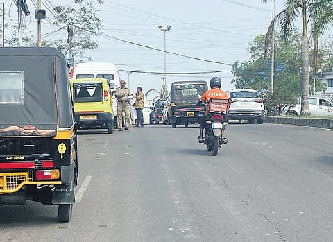 Fitness test of vehicles being conducted along the Infopark Road at Kakkanad