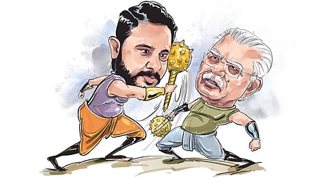 Divyanshu Budhiraja (left) and Manohar Lal Khattar