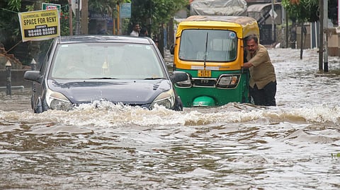 Several areas in Thiruvananthapuram city faced waterlogging as summer showers lashed the state capital on Monday. A scene from Kallummoodu.
