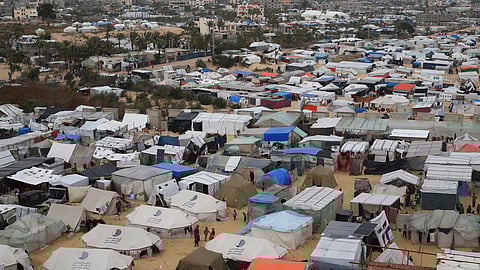 A tent camp housing Palestinians displaced by the Israeli offensive is seen in Rafah, Gaza Strip.