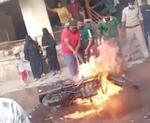 The incident occurred when the bike caught fire while a rider was riding it in Moghalpura.