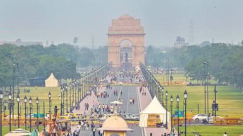 A view of Kartavya Path on a blistering Wednesday as the power demand touched 8,000 MW .