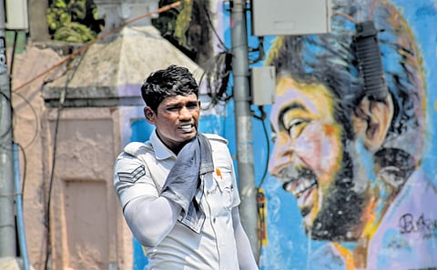 Thousands of police personnel deployed across the state stand in the scorching sun to discharge their duty.