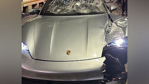 Image of the Porsche Taycan which crashed into a two-wheeler killing two techies in Pune on May 19.