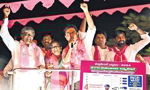 BRS working president KT Rama Rao addresses a roadshow in Secunderabad on Friday