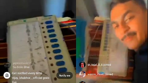 Screen grabs from the livestream by BJP leader's son after taking control of a polling booth in Gujarat's Mahisagar district.