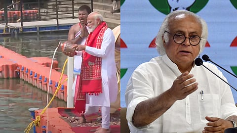PM Modi performs ' Ganja pooja' in Uttar Pradesh, (R) , Congress general secretary Jairam Ramesh, (L)
