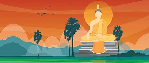 Beautiful scene with large buddha in temple Landmarks in thailand