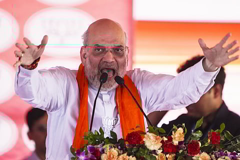 Union Home Minister Amit Shah addresses a public meeting for Lok Sabha elections, in Raebareli, Sunday, May 12, 2024.