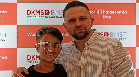 Stem cell donor Roman Simnizki greets recipient Chirag on World Thalassemia Day on Wednesday.