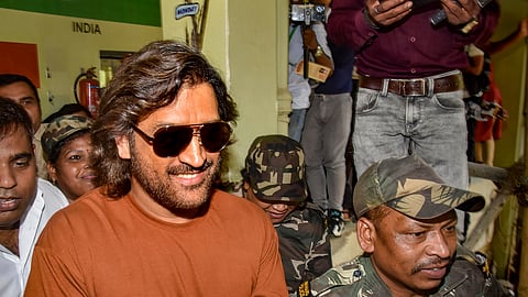 Cricketer Mahendra Singh Dhoni after casting his vote at a polling booth during the sixth phase of Lok Sabha elections, in Ranchi, Saturday, May 25, 2024.