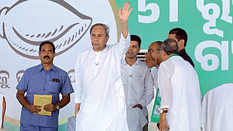 CM Naveen Patnaik addressing an election meeting in Kalahandi