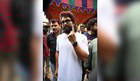 Telugu actor Allu Arjun casting his vote for the Lok Sabha polls in Andhra Pradesh