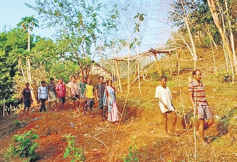 Tribals of remote ASR villages staging a protest on Friday