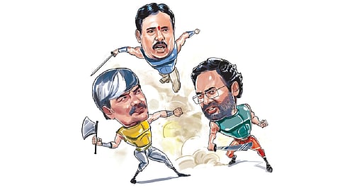 From left, T Padma Rao Goud,
Danam Nagender and G Kishan Reddy