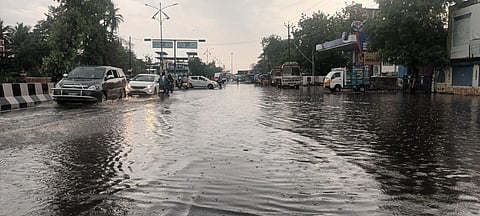 A road in the district flooded with rainwater following Tuesday rains in Villupuram