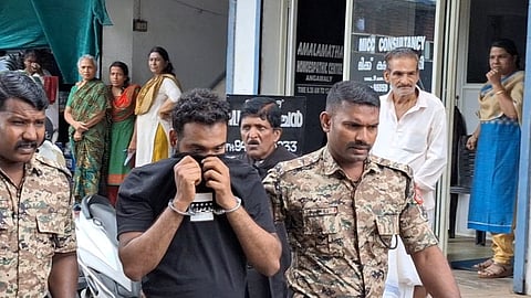 Sabith Nasar being taken to Angamaly Judicial First Class Magistrate Court on Monday.