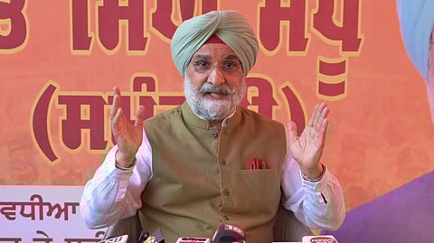 Former Indian Ambassador to the US and BJP's candidate for Amritsar Lok Sabha seat Taranjit Singh Sandhu addresses the media in Amritsar.